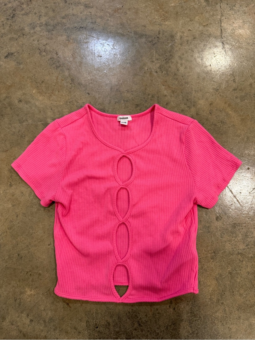 Garage Hot Pink Ribbed Short Sleeve Cutout Crop Top